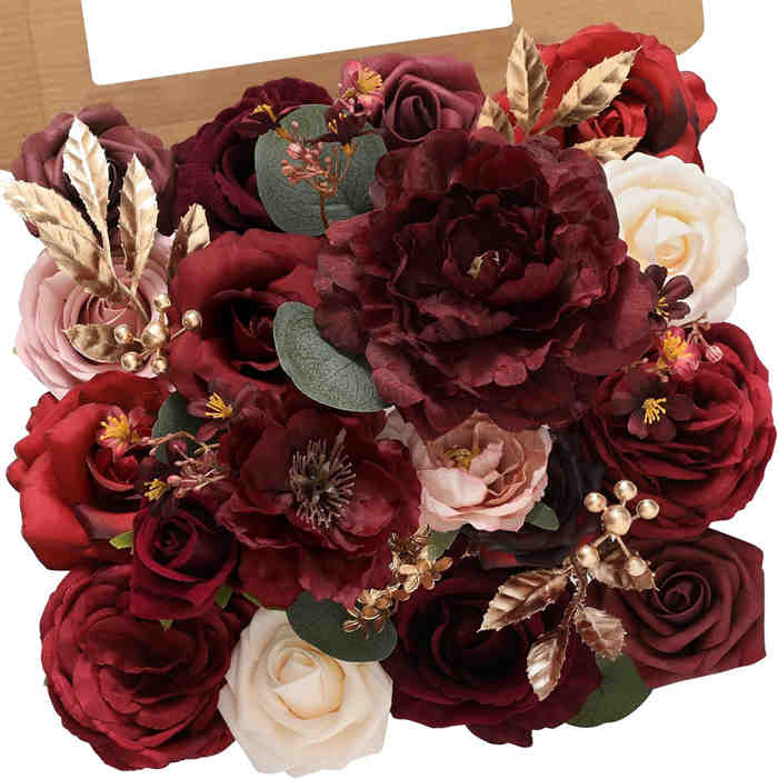 Fleurs artificielles En boîte pour mariages et décorations de table Bordeaux couleur