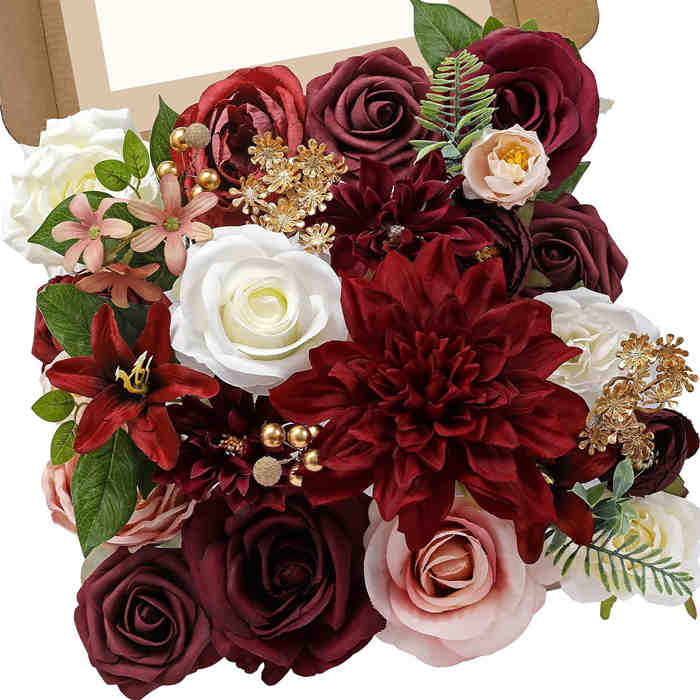 Fleurs artificielles En boîte pour mariages et décorations de table Bordeaux couleur – Image 2