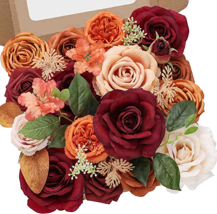 Fleurs artificielles En boîte pour mariages et décorations de table Bordeaux couleur – Image 3