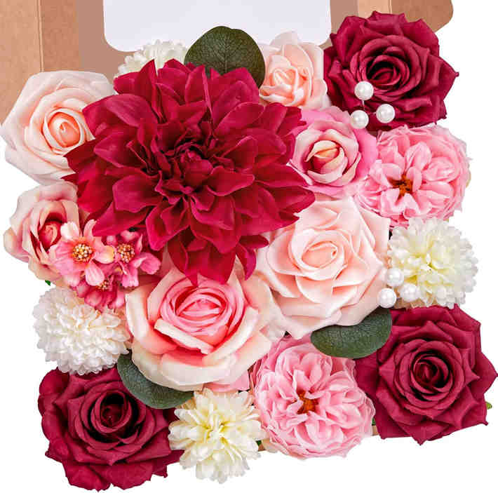 Fleurs artificielles En boîte pour mariages et décorations de table Bordeaux couleur – Image 4