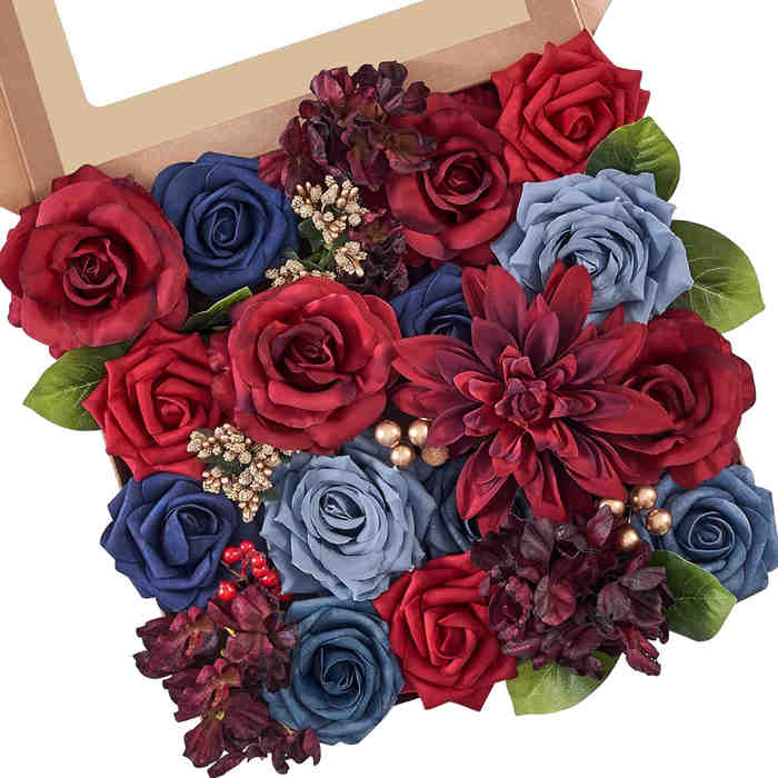 Fleurs artificielles En boîte pour mariages et décorations de table Bordeaux couleur – Image 5