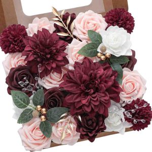Fleurs artificielles En boîte pour mariages et décorations de table Violet foncé-rouge clair couleur
