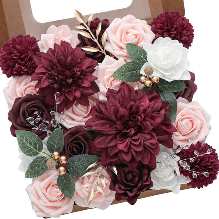 Fleurs artificielles En boîte pour mariages et décorations de table Violet foncé-rouge clair couleur