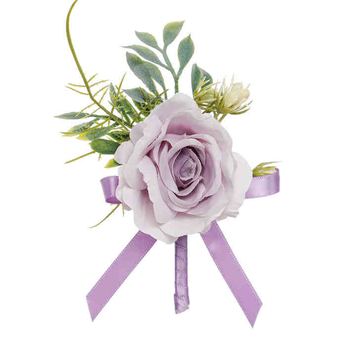 Fleurs artificielles pour mariage Boutonniere de mariée Violet clair 3pcs
