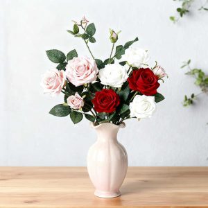 fleurs artificielles roses décoration florale longueur 64cm 9pcs