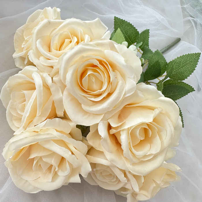 Fleurs artificielle Branche Rose à dix têtes décoration florale Hauteur 44cm 3pcs – Image 2