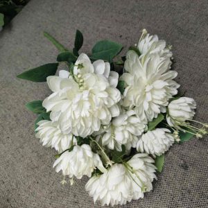 fleurs artificielle Branche Dahlia à Neuf têtes Blanc décoration florale Hauteur 49cm 6pcs