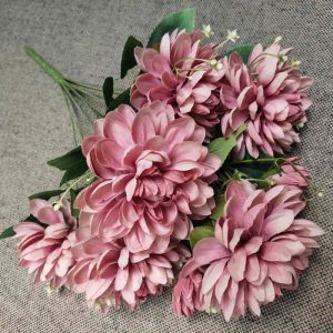 fleurs artificielle Branche Dahlia à Neuf têtes couleur de pâte de haricots rouges décoration florale Hauteur 49cm 6pcs