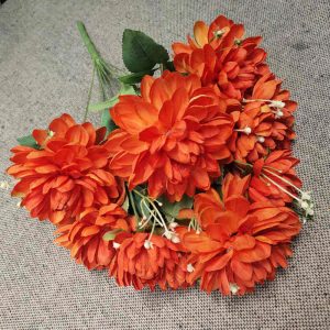 fleurs artificielle Branche Dahlia à Neuf têtes orange décoration florale Hauteur 49cm 6pcs
