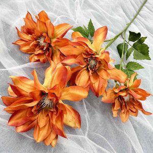 fleurs artificielle Branche Dahlia à Quatre têtes couleur caramel décoration florale Hauteur 76cm 6pcs