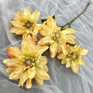 fleurs artificielle Branche Dahlia à Quatre têtes orange décoration florale Hauteur 76cm 6pcs