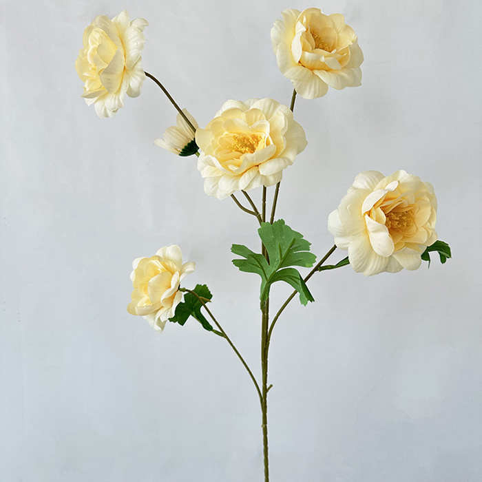 fleurs artificielle Branche Hibiscus et pivoine Champagne décoration florale Hauteur 75cm 6pcs